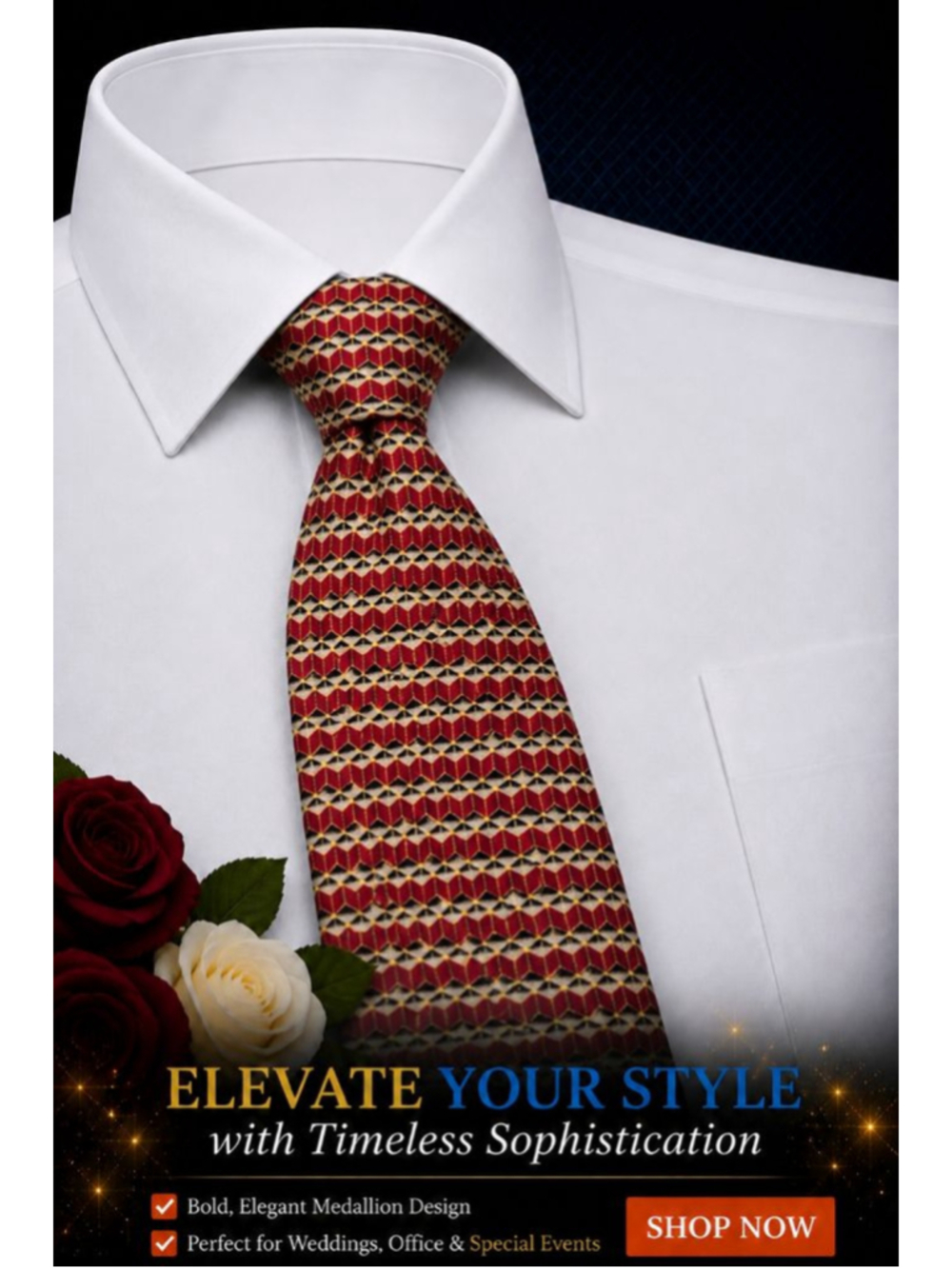 Men's Unbranded Red Gold Geometric Silk Tie One Size